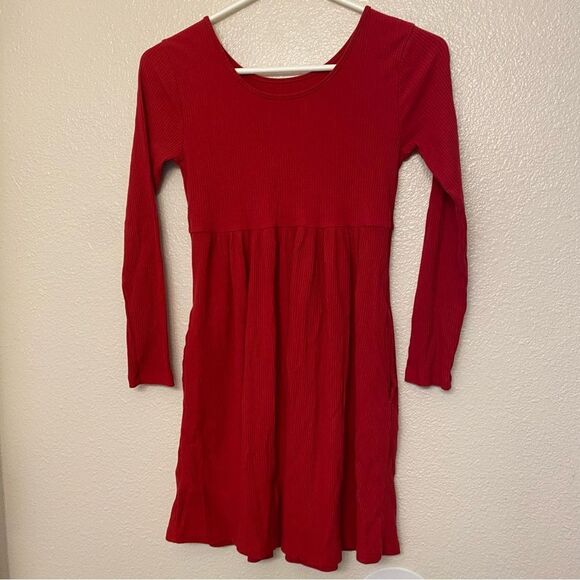 Old Navy red long sleeve fall winter Ribbed Knit Fit Flare Dress L 10/12 - Picture 2 of 8